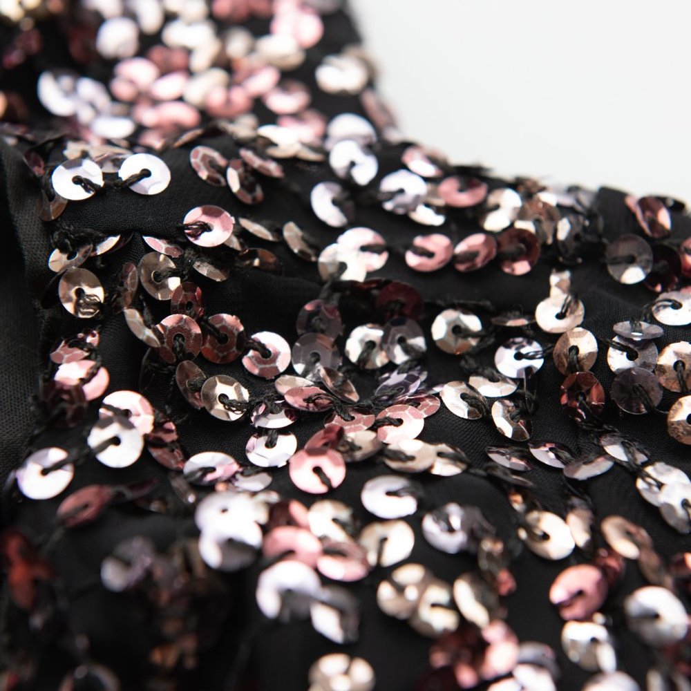 Vince Camuto Sequin Dress Flutter Sleeve Shift Mini Cocktail Pink Black Size 0 - Picture 7 of 8